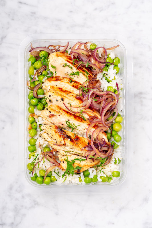 Émincé de poulet au citron & riz aux petits pois