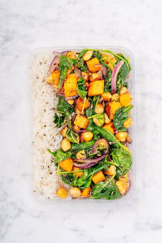 Poêlée de pois chiches, épinards & patate douce aux épices